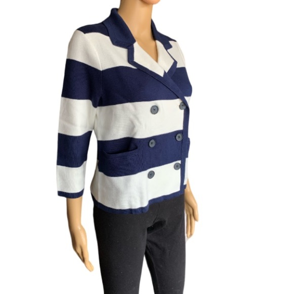 LANDSEND Wm 3Q Sleeve Sweater Jacket Supima Cotton/Fine Gauge/Double Breasted - Picture 2 of 9